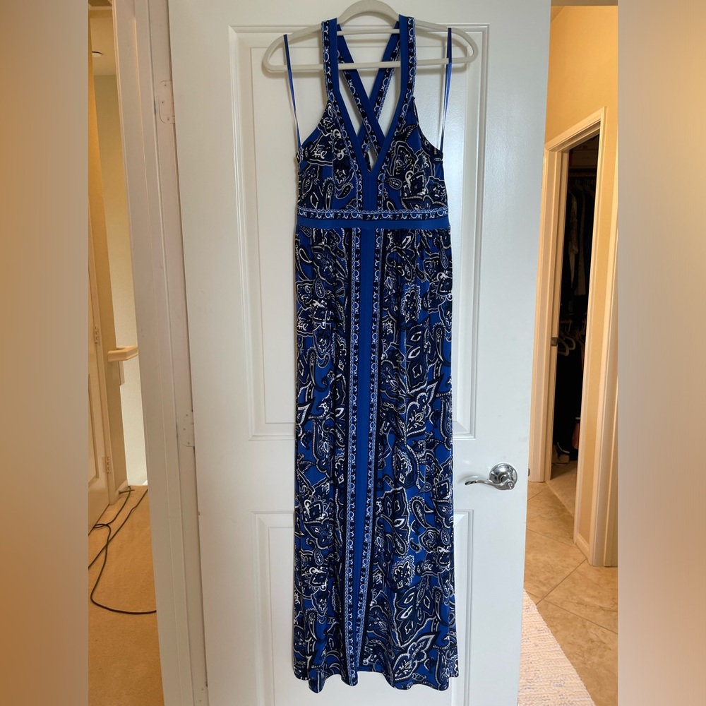 INC paisley pattern maxi dress with back cross straps